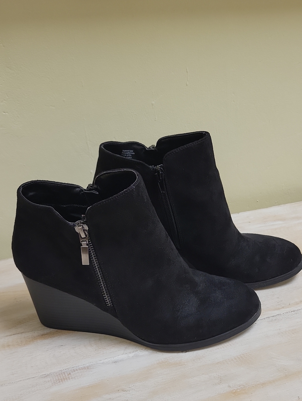 Style & Co Black Suede Wedge Ankle Boots - Classic Women's Booties